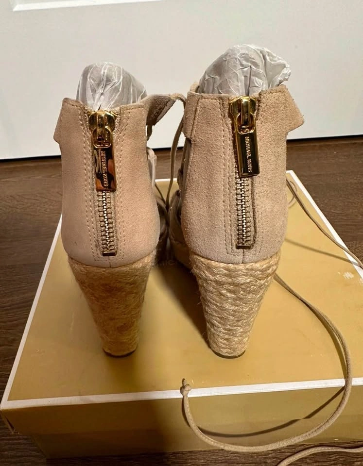 Michael Kors Beige Lace-Up Espadrille Wedge Sandals - Size 5 - photo 5