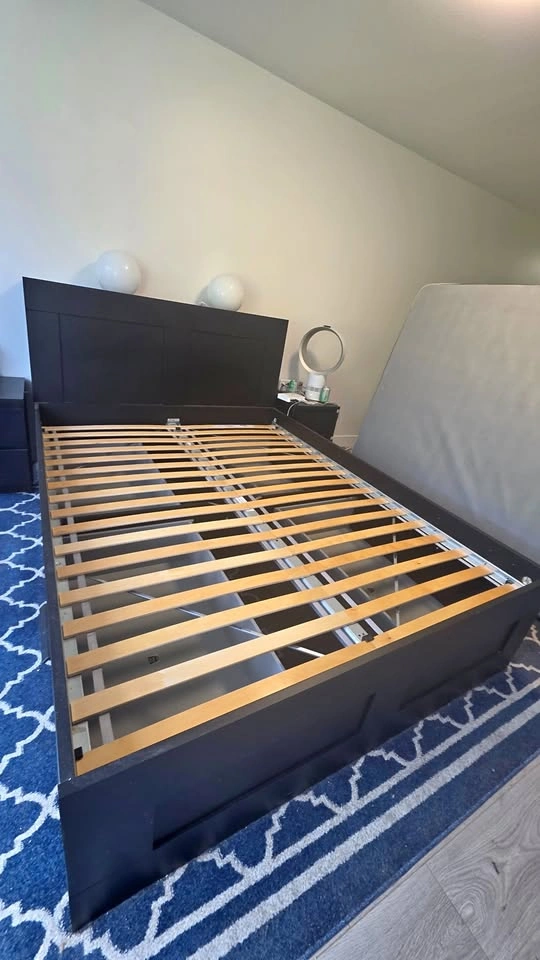 IKEA BRIMNES Queen Bed Frame with Storage and Headboard