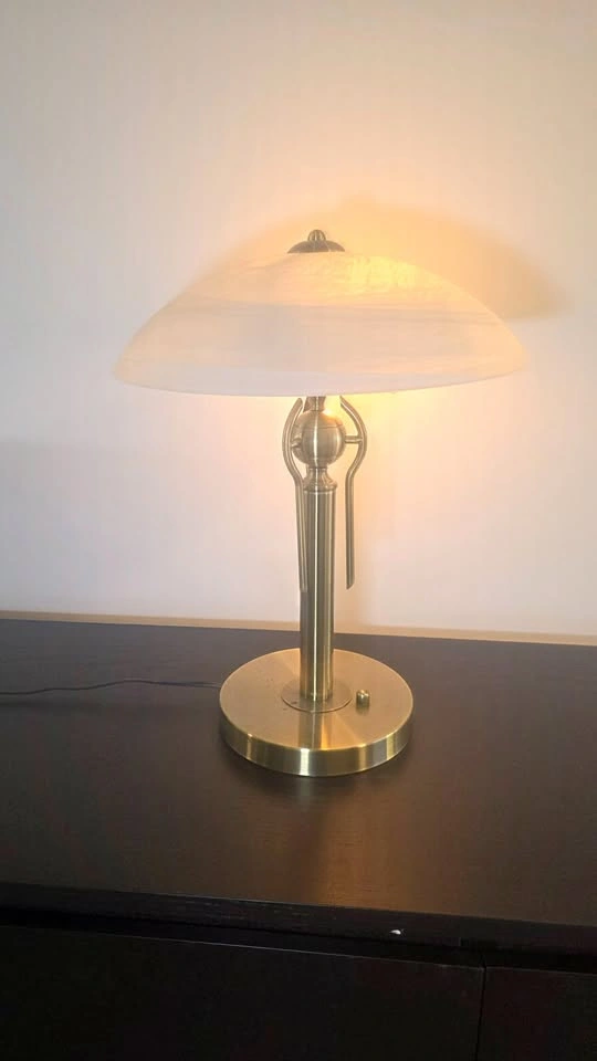 Brass Mid-Century Modern–Style Table Lamp with Frosted Glass Sha