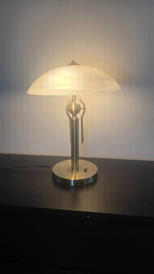 Brass Mid-Century Modern–Style Table Lamp with Frosted Glass Sha - photo 2
