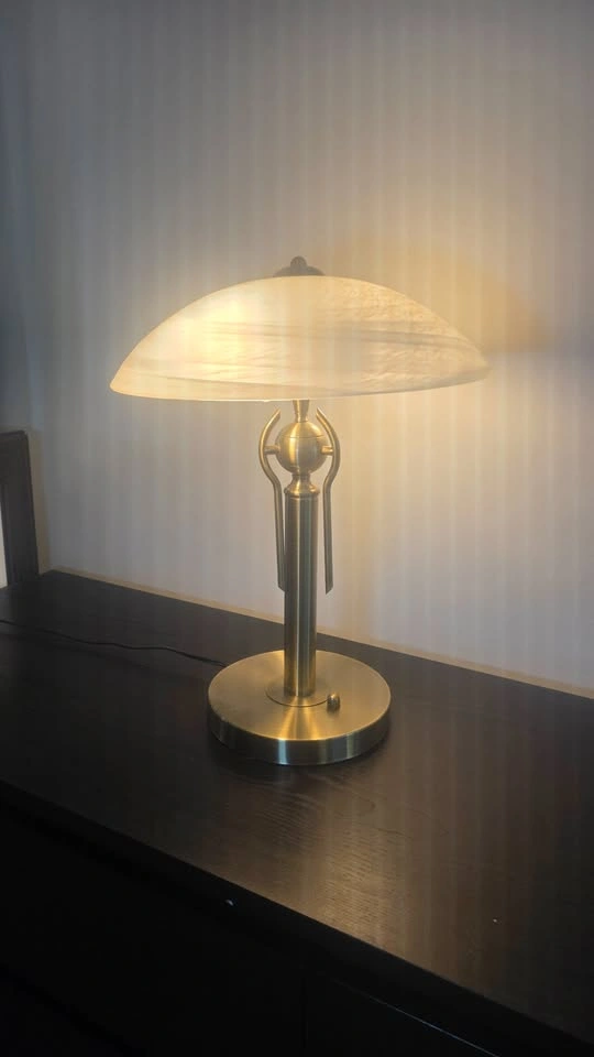 Brass Mid-Century Modern–Style Table Lamp with Frosted Glass Sha - photo 3