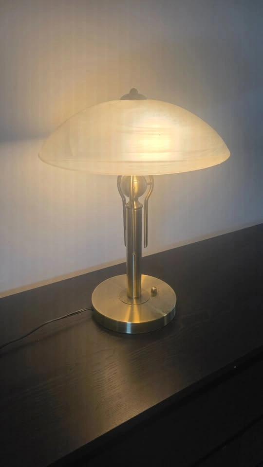 Brass Mid-Century Modern–Style Table Lamp with Frosted Glass Sha - photo 4