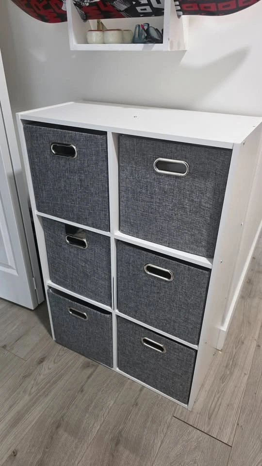 Jessar Wooden Storage Unit with Six Grey Fabric Drawers - photo 3