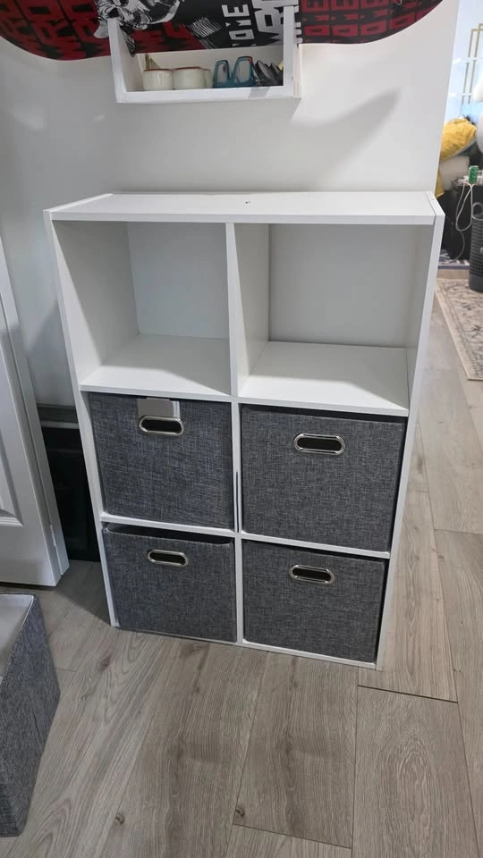 Jessar Wooden Storage Unit with Six Grey Fabric Drawers - photo 4