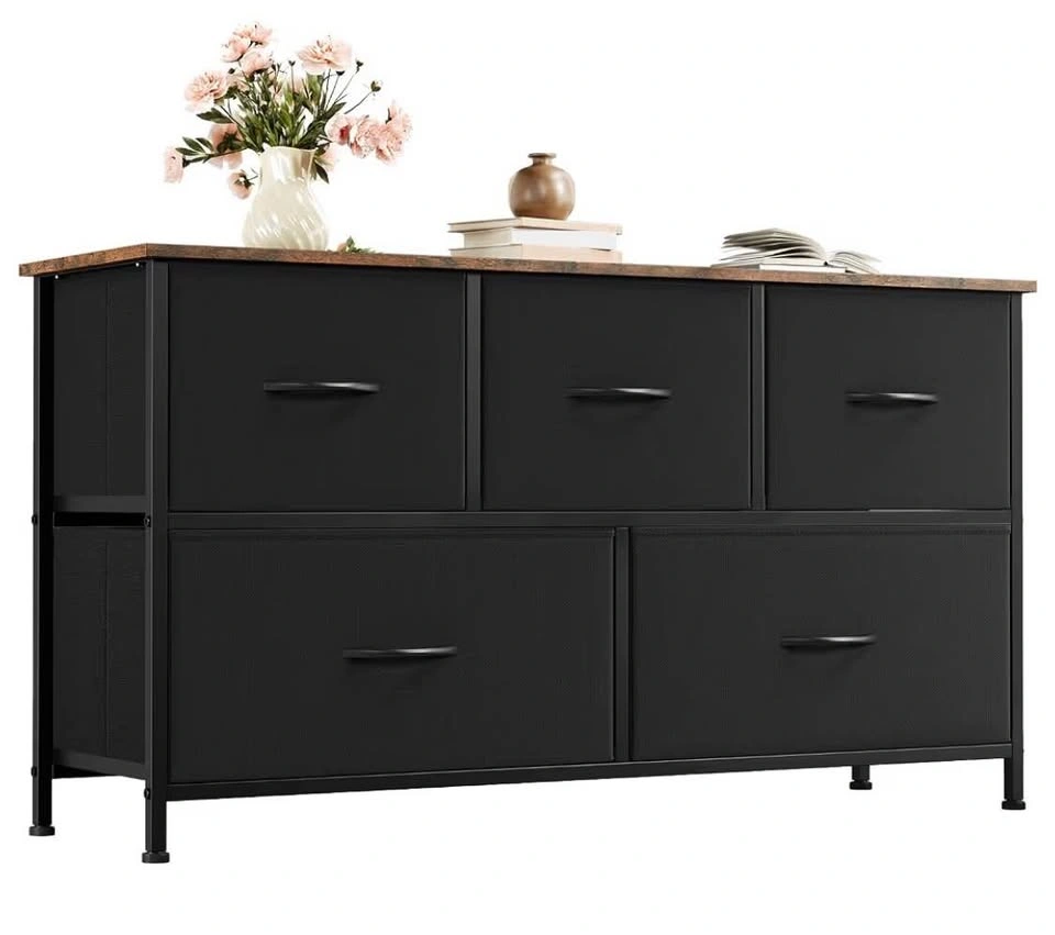Low 5-Drawer Storage Chest & Organizer (Black/Rustic Brown Top) - photo 4