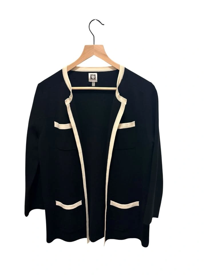Anne Klein Women's Blue Tipped Patch Pocket Cardigan Sweater | S