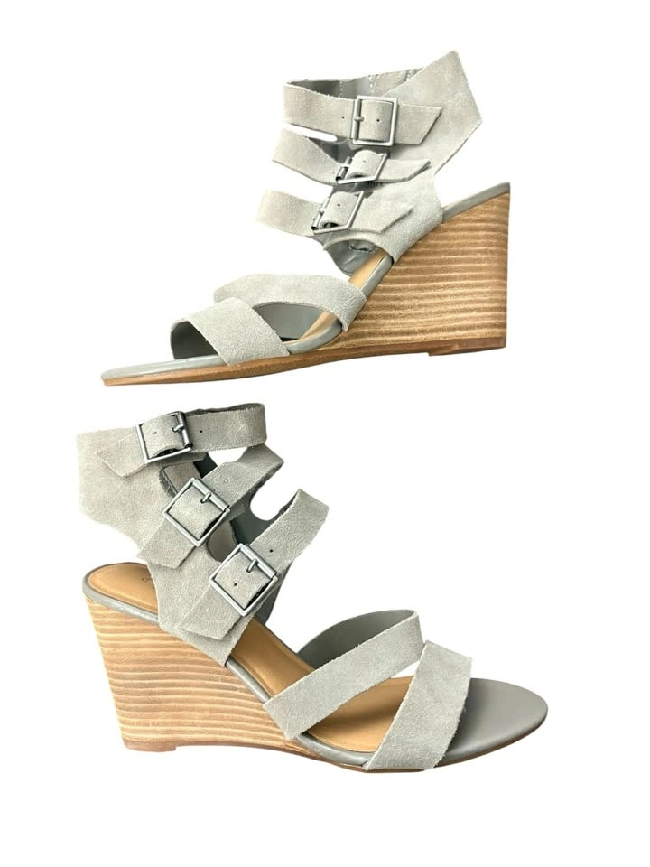 Y2K Crown Vintage Lillee Grey Suede Multi-Buckle Wedge Sandals