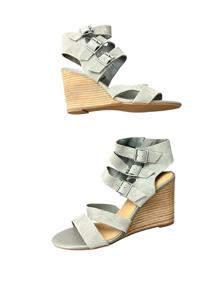 Y2K Crown Vintage Lillee Grey Suede Multi-Buckle Wedge Sandals - photo 2