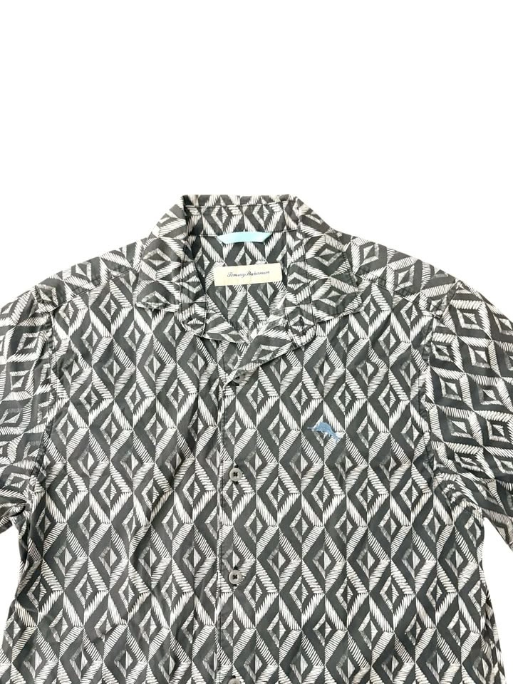 Tommy Bahama Men's Gray Geometric Diamond Print Camp Shirt