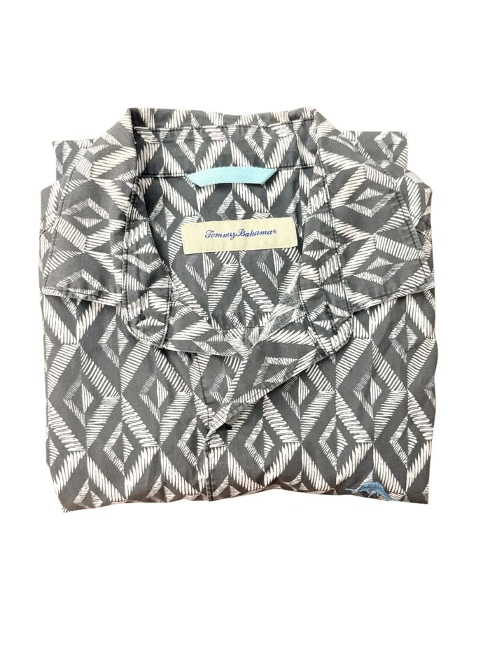 Tommy Bahama Men's Gray Geometric Diamond Print Camp Shirt - photo 3
