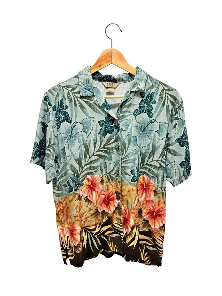 Vintage Teddi Petite Women's Floral Short Sleeve Camp Shirt