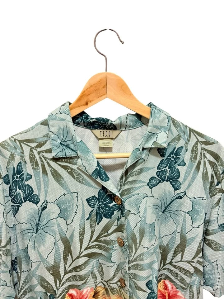 Vintage Teddi Petite Women's Floral Short Sleeve Camp Shirt - photo 2