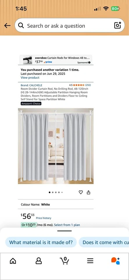 CALCHELE Room Divider Tension Curtain Rod