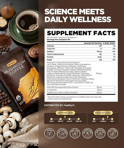Mushroom Coffee with 15 Natural Mushrooms & KSM-66 Ashwagandha - photo 2