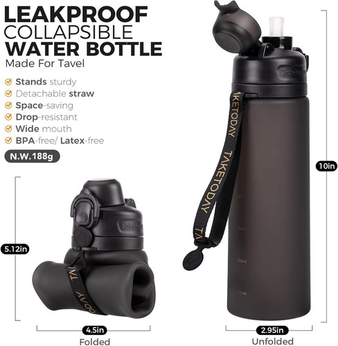 Collapsible Water Bottles 21oz (600mL) Foldable Silicone - photo 2