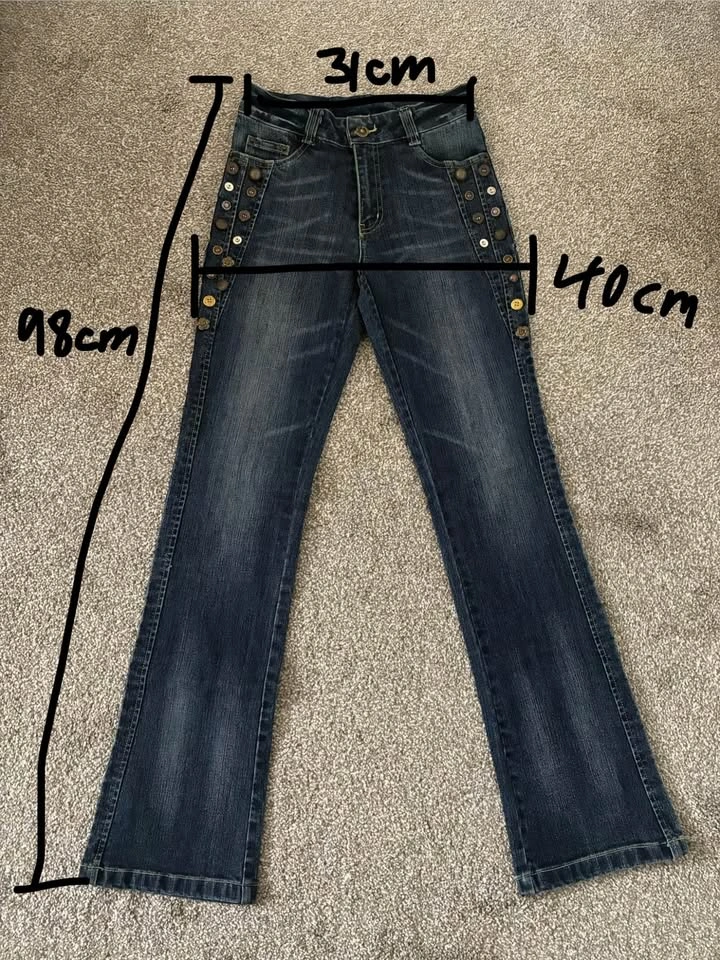 Embellished Button Flare Denim Jeans with Crown Embroidery - photo 2