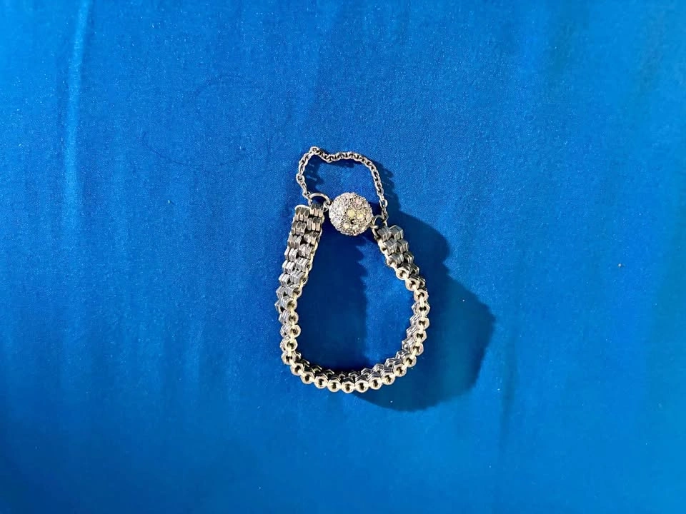 Rhinestone Accent Silver-Tone Chain Bracelet