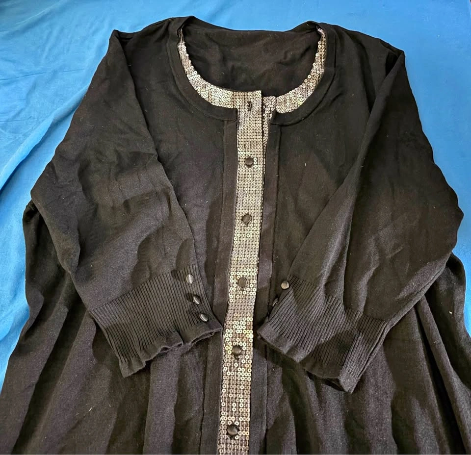Black Sequin Trim Cardigan 2X