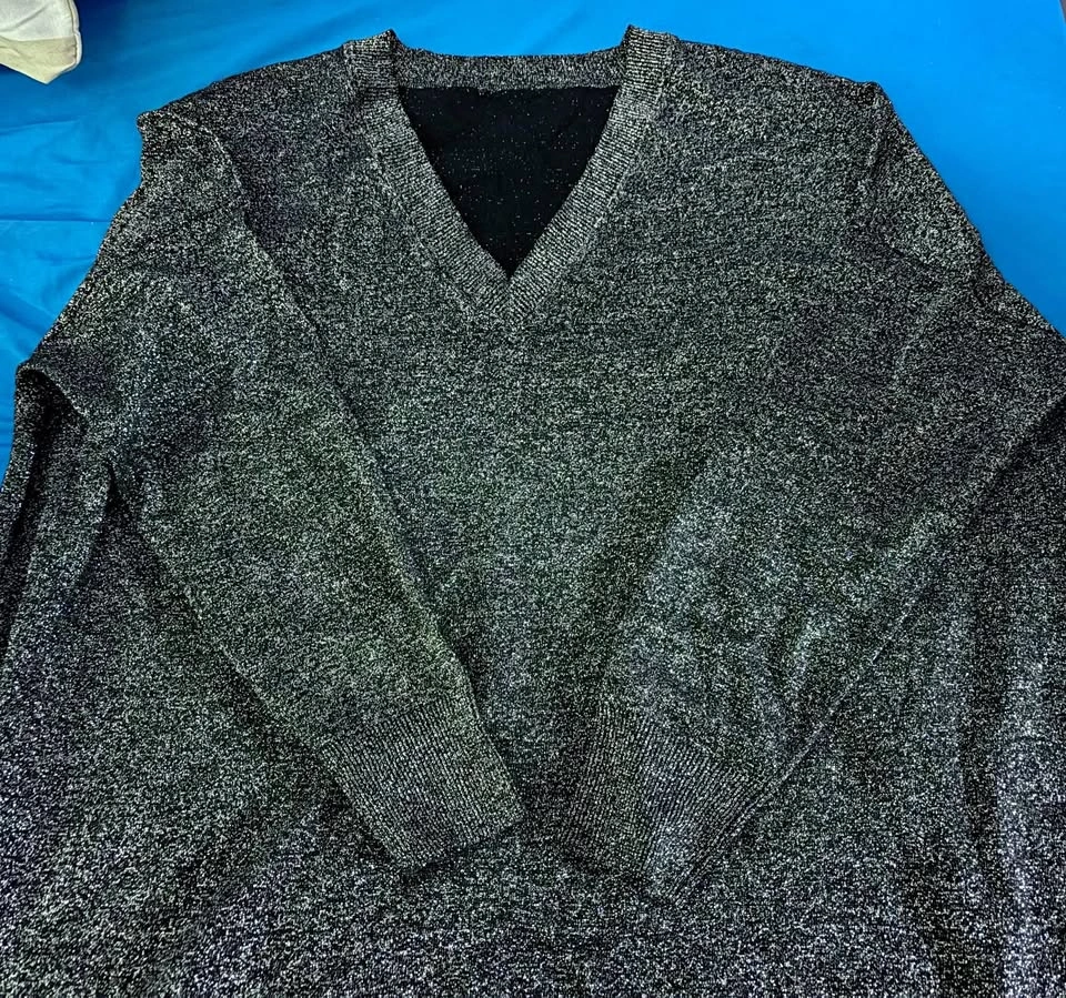 Metallic Black V-Neck Sweater 2X