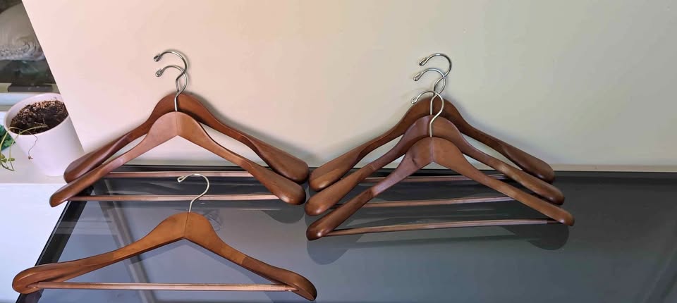 Set of 6 Walnut colour wooden coat hangers