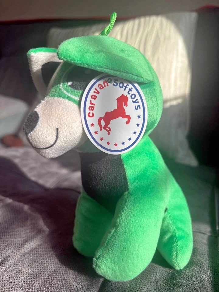 BNWT Caravan Softoys Green and White Dog Plush