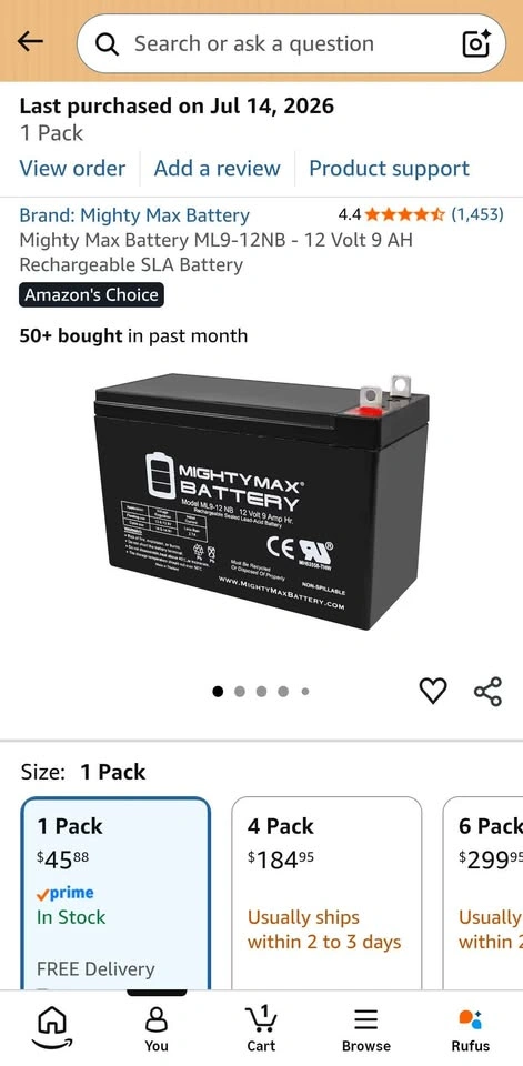 Brand New Mighty Max 12V 9Ah Rechargeable SLA Battery (ML9-12NB)
