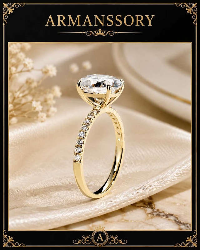 3CT Oval Moissanite Ring - 14K Solid Gold - D Color VVS1 size 8 - photo 2