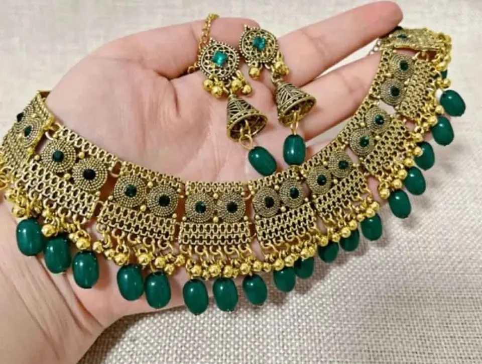 Indian pakistan bridal jewlery set - necklace, earrings image indicator(2)