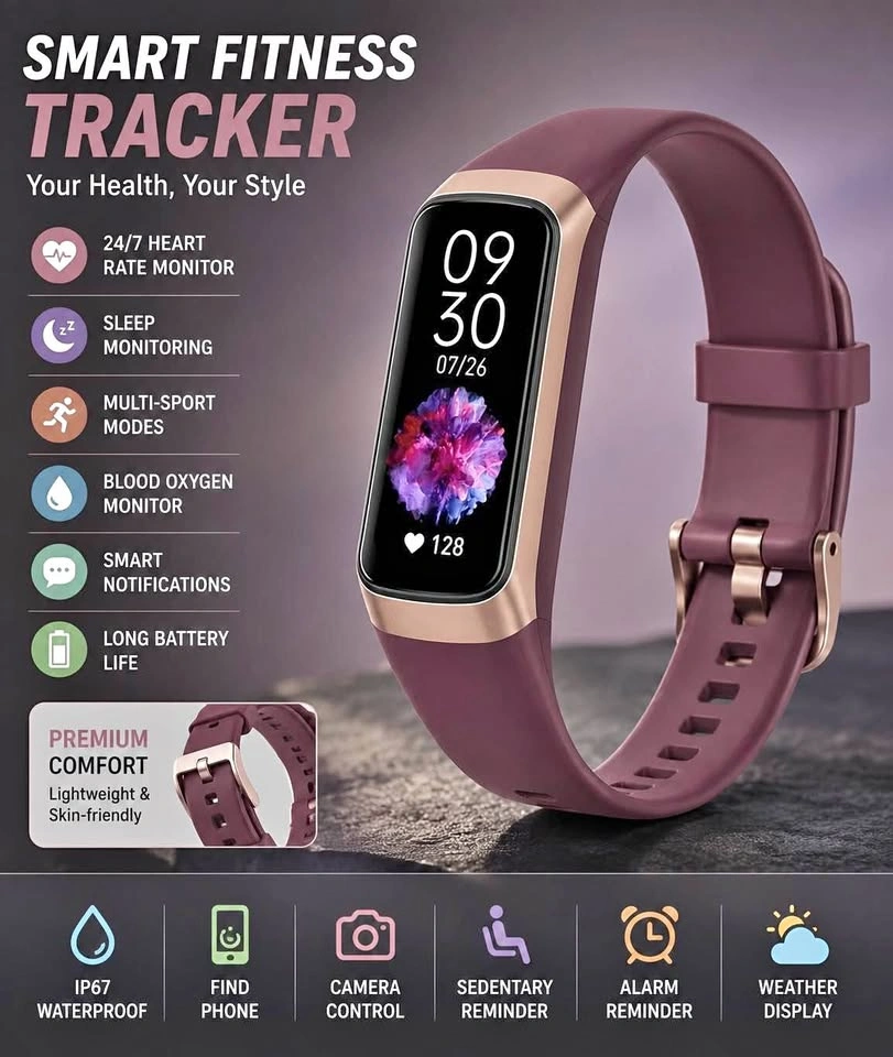 Rose Gold & Purple Smart Fitness Tracker - Brand New
