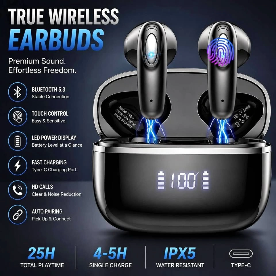 Wireless Bluetooth 5.3 Earbuds with LED Display & 40H Battery