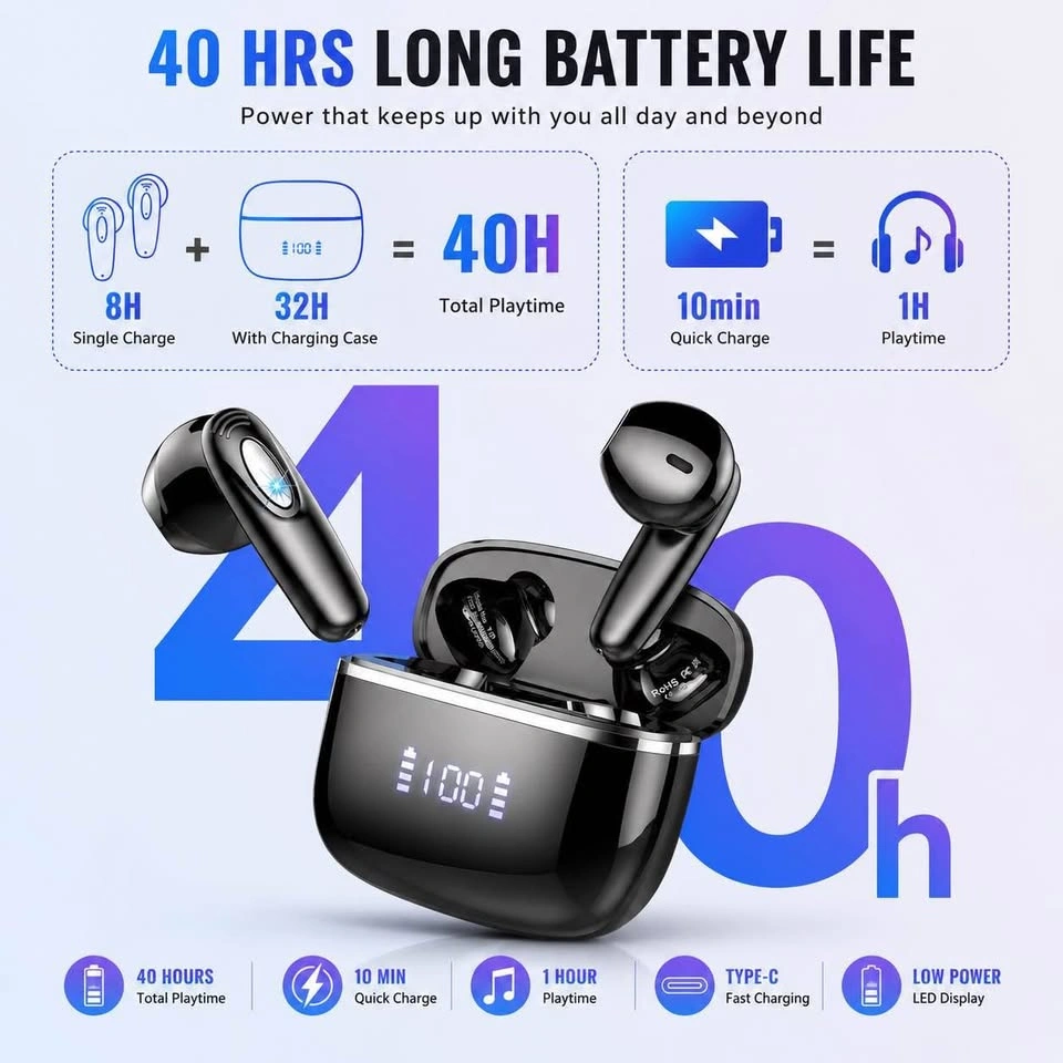 Wireless Bluetooth 5.3 Earbuds with LED Display & 40H Battery - photo 4