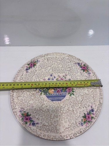 Platter Dish Floral Pattern Cross Stitch Gold Trim 10” Vintage H - photo 5