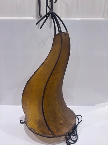 Vintage Rawhide Shade Table Lamp Cone Design Cast Iron 21”