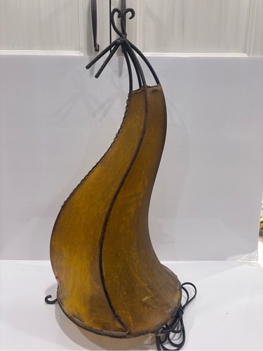 Vintage Rawhide Shade Table Lamp Cone Design Cast Iron 21” - photo 2