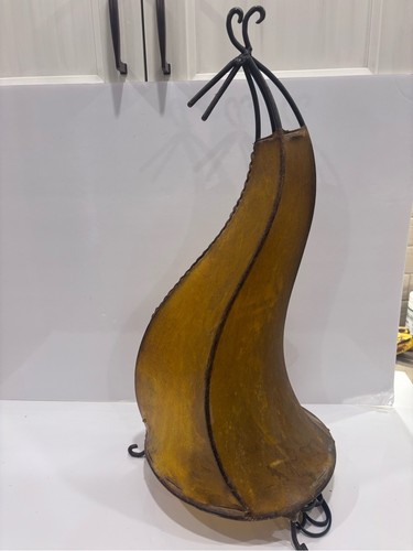 Vintage Rawhide Shade Table Lamp Cone Design Cast Iron 21” - photo 3