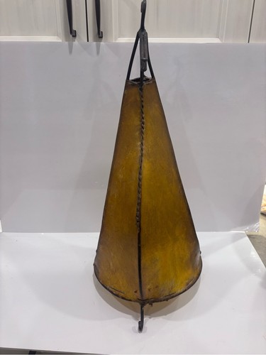 Vintage Rawhide Shade Table Lamp Cone Design Cast Iron 21” - photo 4