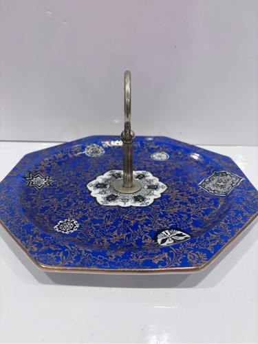Vintage Osaka Fenton England Blue & Gold Cake Plate - photo 2