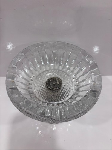 Vintage Crystal Pedestal Ashtray with Ornate Silver Tone Grape M - photo 3