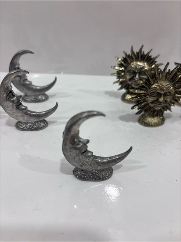 Vintage celestial sun & moon face mini figures set of 10 - photo 4