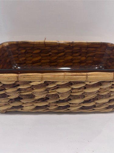 Vintage amber glass oven proof loaf pan with basket holder - photo 3