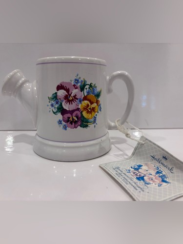 Vintage hallmark pansies stand for thoughts watering can mug