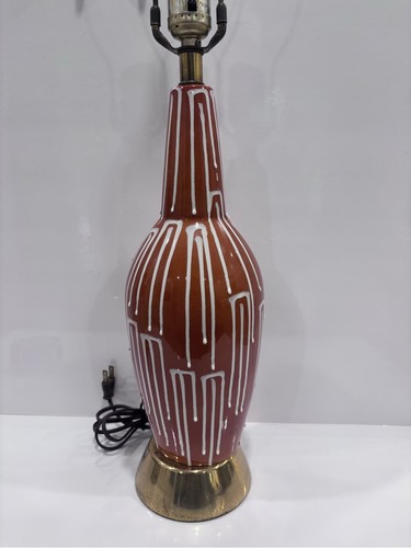 Mid Century Modern Ceramic Lamp Brown/burnt Orange White Drip De