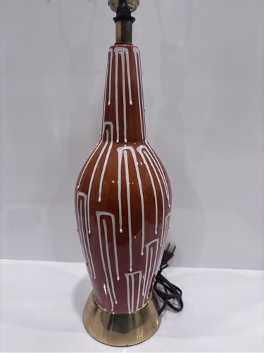 Mid Century Modern Ceramic Lamp Brown/burnt Orange White Drip De - photo 2