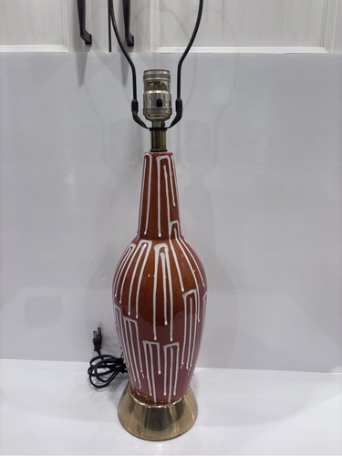 Mid Century Modern Ceramic Lamp Brown/burnt Orange White Drip De - photo 4