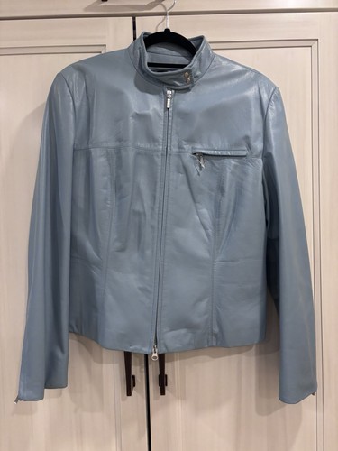 Vintage DANIER Pale Blue Genuine Leather Moto Racer Jacket L