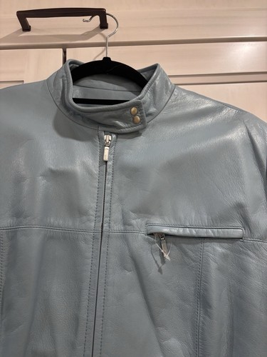 Vintage DANIER Pale Blue Genuine Leather Moto Racer Jacket L - photo 2