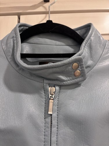 Vintage DANIER Pale Blue Genuine Leather Moto Racer Jacket L - photo 4