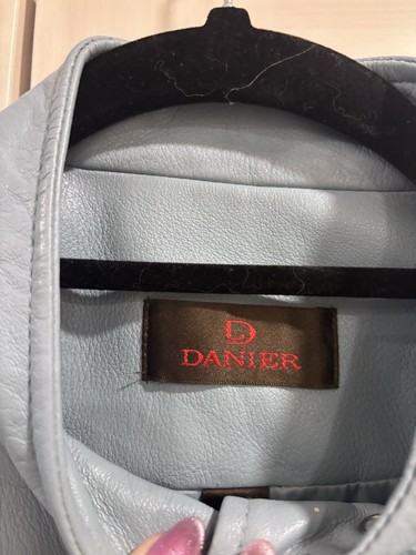 Vintage DANIER Pale Blue Genuine Leather Moto Racer Jacket L - photo 5