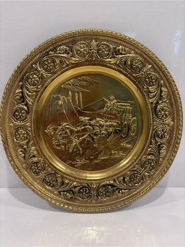 Vintage Embossed Brass-Tone Stagecoach Wall Plaque