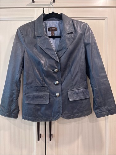 Danier genuine leather blazer women’s Small blue tailored jacket